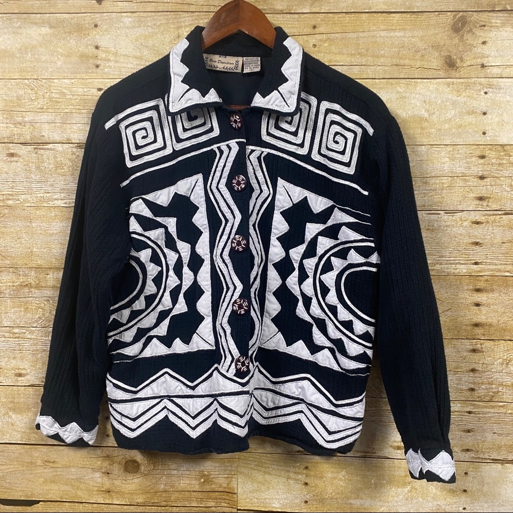 Vintage button up cardigan appliquéd sweater by New Direction size small navy